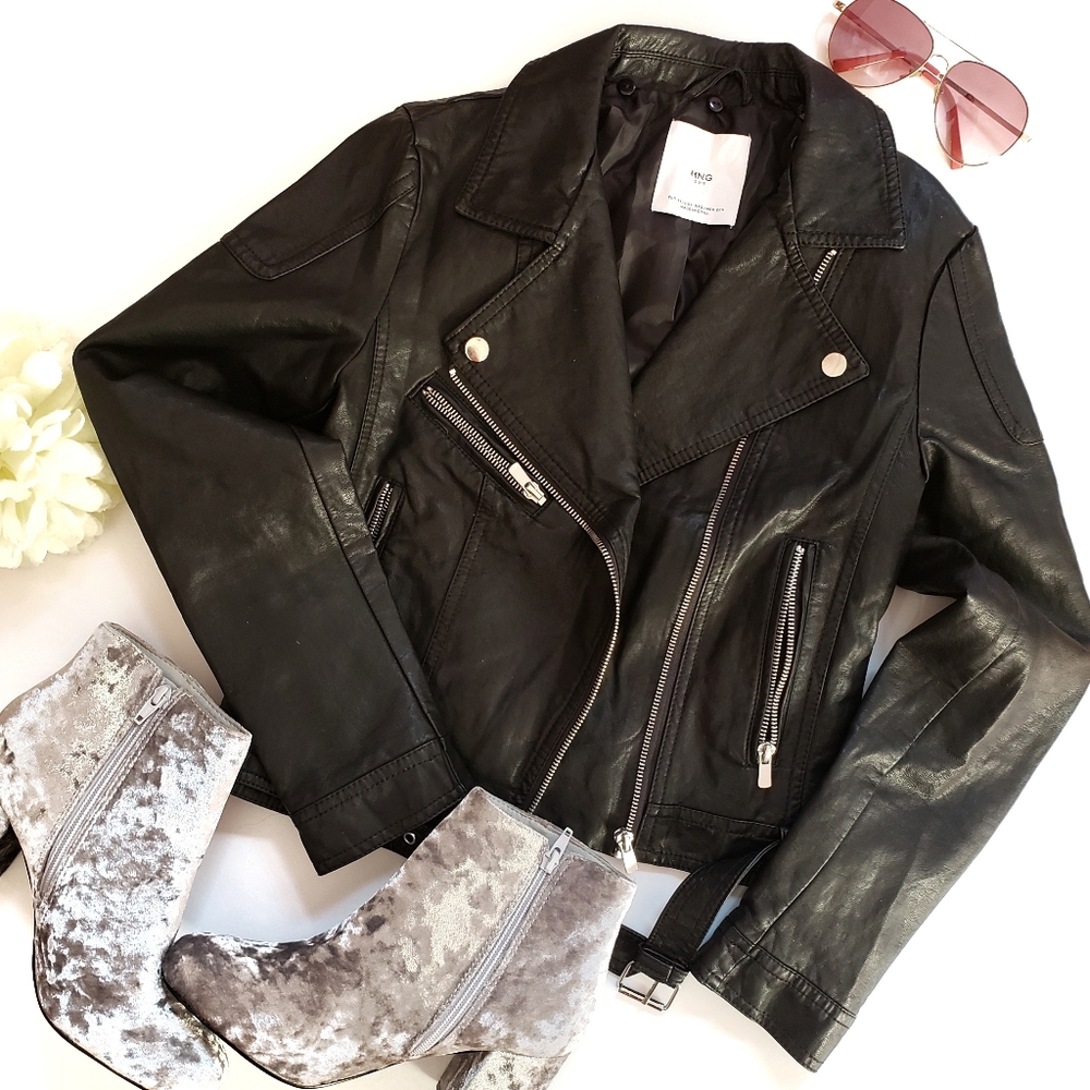 Mango MNG Faux Leather Black Jacket Size USA XXS - Picture 1 of 11